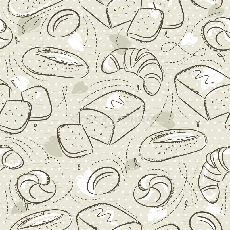 Beige seamless patterns with different breads and croissant. Ideal for printing onto fabric and paper or scrap booking royalty free illustration Beige seamless patterns with different breads and croissant. Ideal for printing onto fabric and paper or scrap booking royalty free illustration