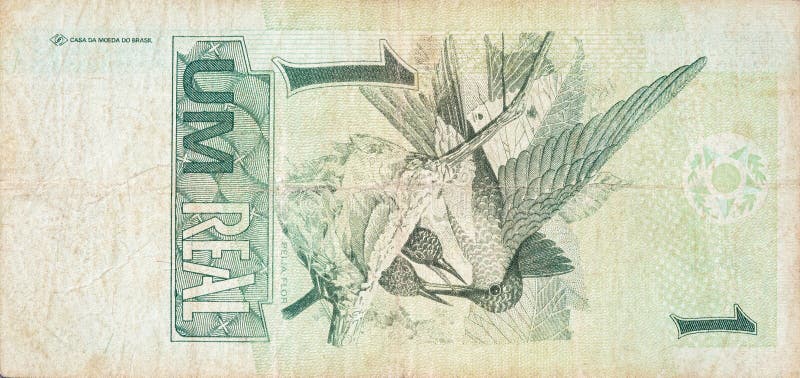 Beija flor hummingbird or colibri depicted on old one real note Brazilian money