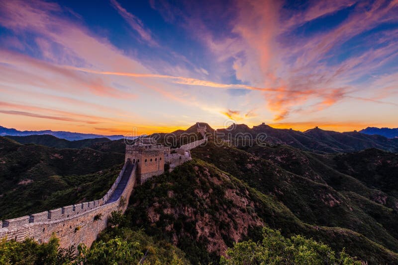 Beijing, China - AUG 12, 2014: Sunrise at Jinshanling Great Wall royalty free stock photography Beijing, China - AUG 12, 2014: Sunrise at Jinshanling Great Wall royalty free stock photography