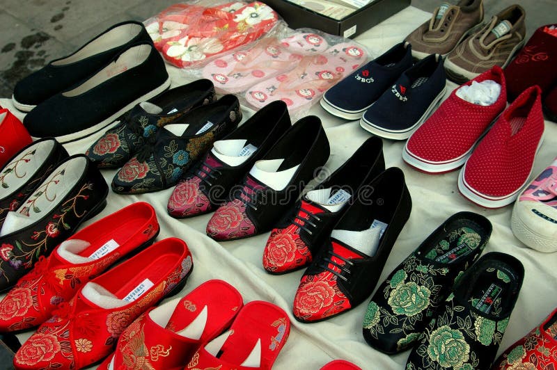 Beijing, China: Display of Chinese Shoes royalty free stock image Beijing, China: Display of Chinese Shoes royalty free stock image