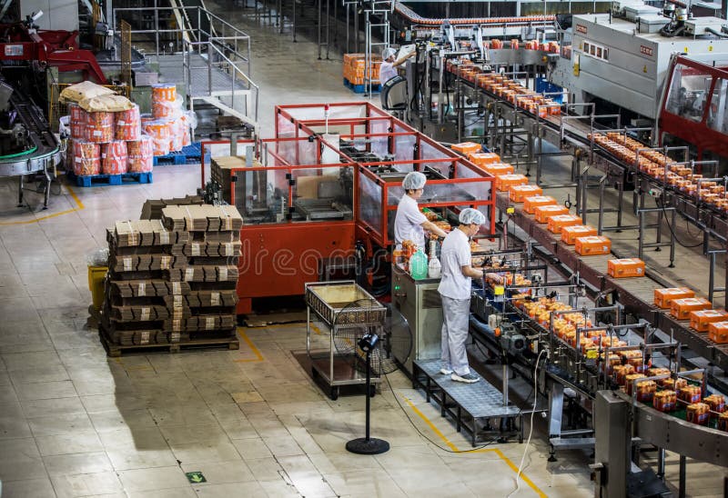 BEIJING, CHINA - JUNE 01, 2019: Carbonated drinks factory with view of production and bottles. royalty free stock image