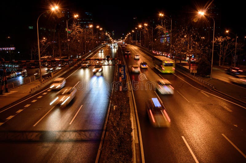 Beijing at Night, Driving Cars on a Busy Road in the City Editorial ...