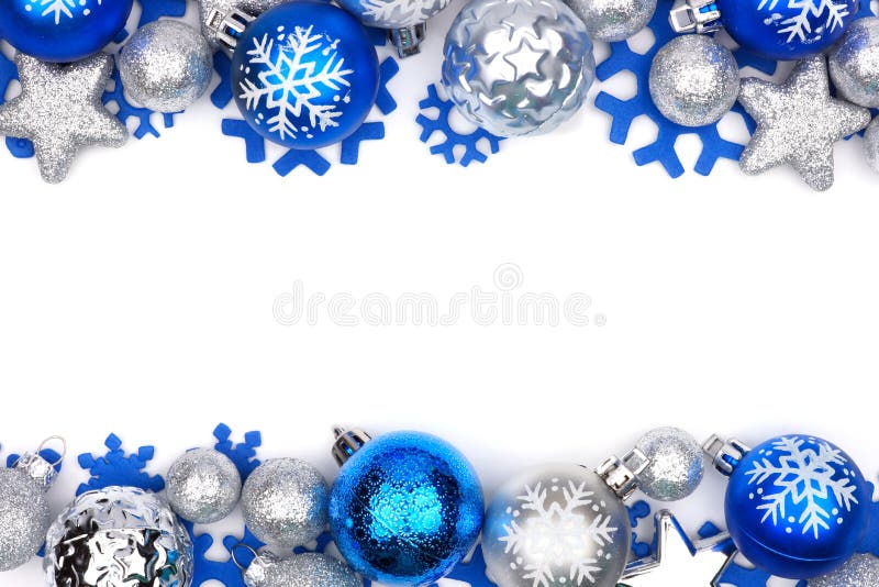 Enfeite de Natal azul e prateado com moldura dupla sobre fundo branco fotos de stock royalty free