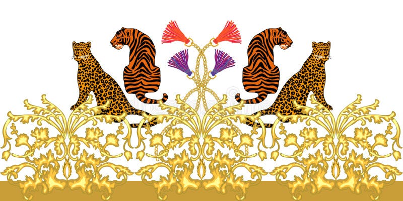 Beira barroco com leopardos e tigres ilustração stock Beira barroco com leopardos e tigres ilustração stock