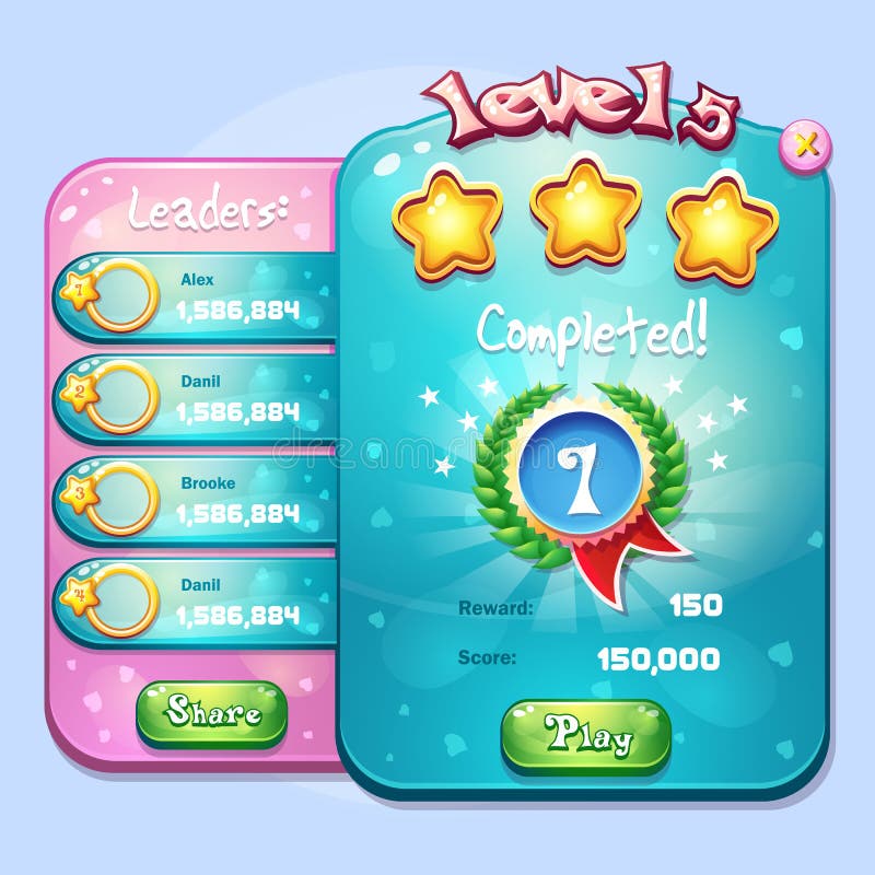 Example of the window level completion for a computer game in cartoon style. Example of the window level completion for a computer game in cartoon style.