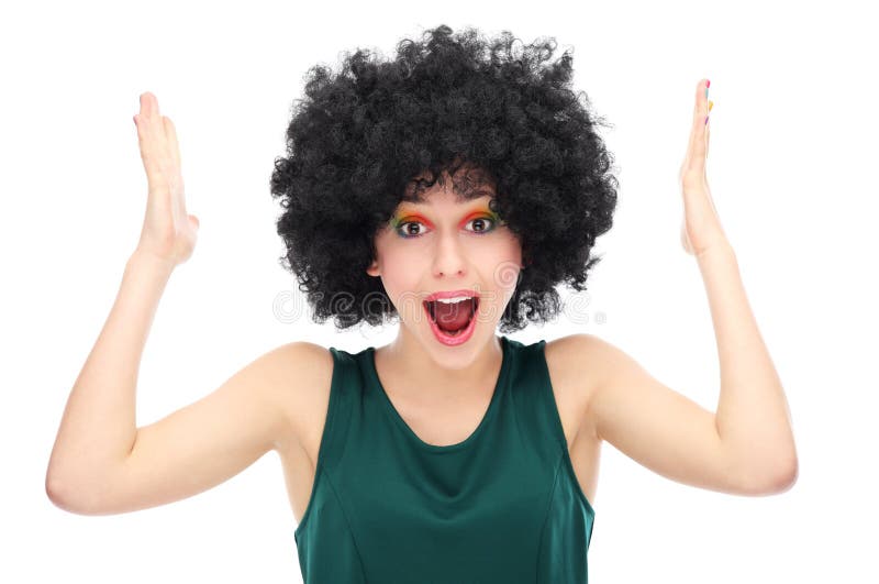 Beklemtoonde uit vrouw die afropruik draagt stock foto Beklemtoonde uit vrouw die afropruik draagt stock foto