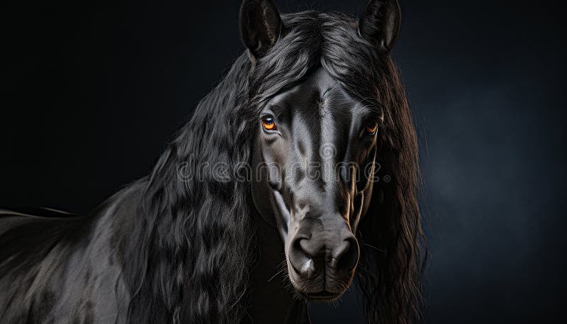Bel cavallo nero con uno sguardo accattivante in natura generato dall'ai illustrazione vettoriale