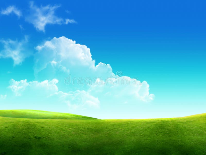 Beau paysage, herbe verte, ciel bleu photo stock
