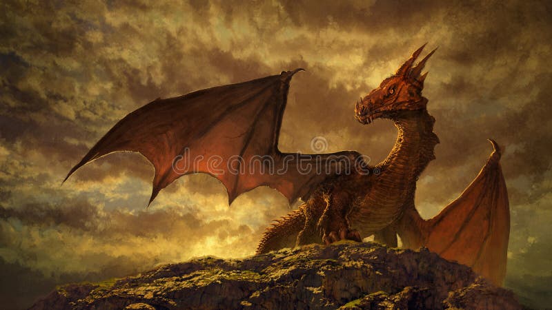 Bela fantasia de dragão vermelho - ilustração digital