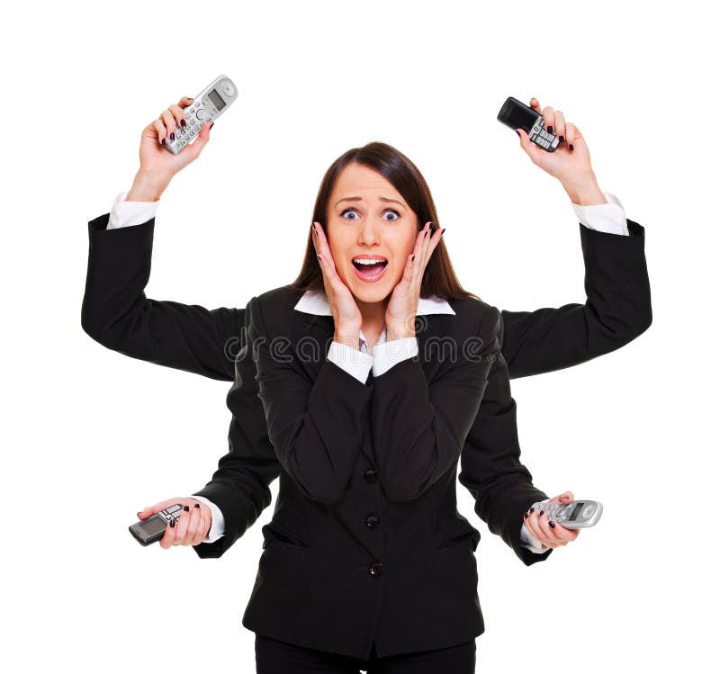 belastad telefonkvinna royaltyfria bilder belastad telefonkvinna royaltyfria bilder