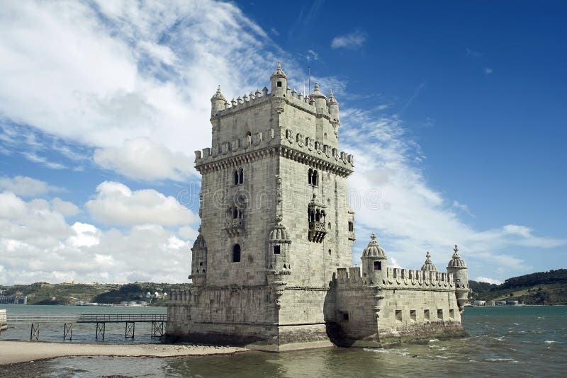 Belem Tower next to Tagus river in Lisbon - Classified by UNESCO as World Heritage Site.