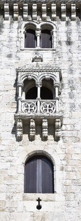 Windows of the Belem Tower (Torre de Belem), a UNESCO World Heritage Site, built in the 16th century