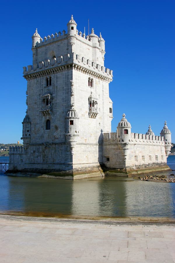 Three quarter view of belem tower in lisbon