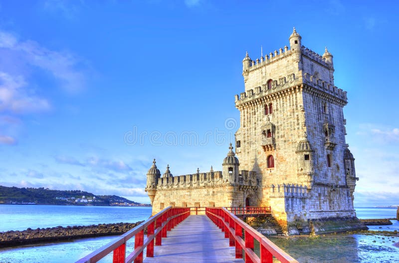 Vew on Belem Tower on the bank of Tagus River