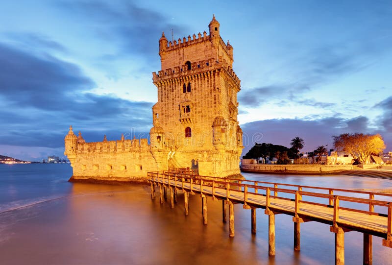 Belem Tower, Lisbon - Portugal at Night Stock Image - Image of history