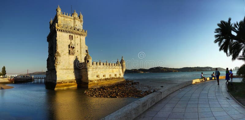 Belem Tower - Torre de Belem - panorama. Symbol of the city. UNESCO World Heritage Site. Lisbon, Portugal. Belem Tower - Torre de Belem - panorama. Symbol of the city. UNESCO World Heritage Site. Lisbon, Portugal.