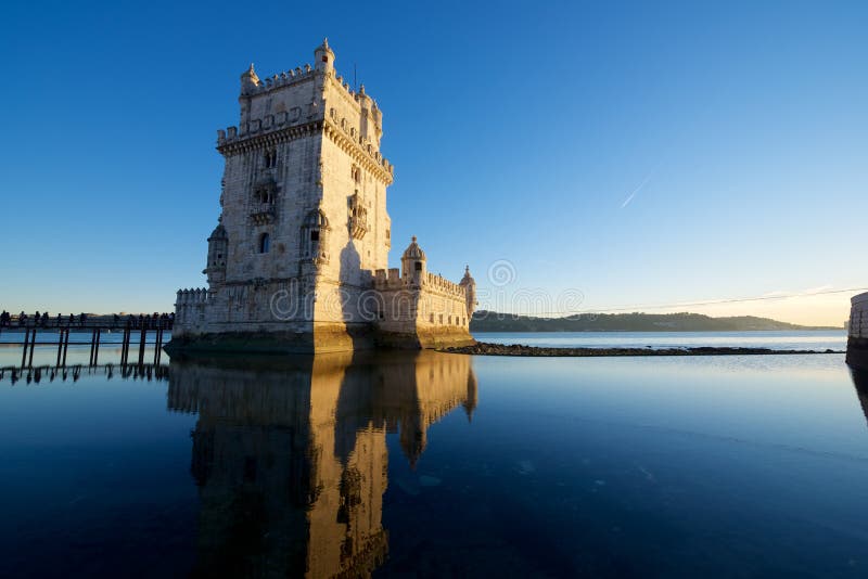 Belem Tower view. Belem Tower on Tagus river, Lisbon in Portugal