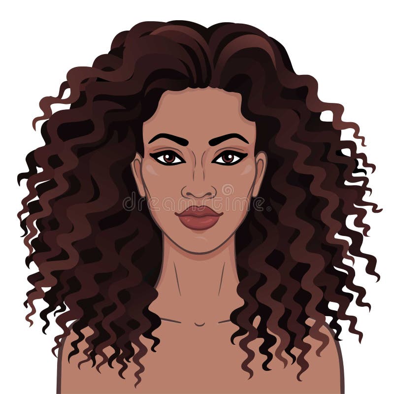 Beleza africana Retrato da animação da mulher negra bonita nova com cabelo encaracolado ilustração stock
