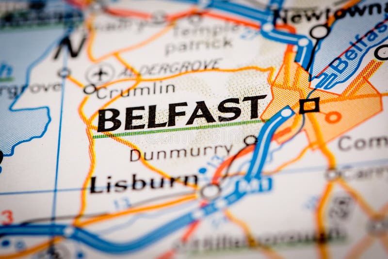 Belfast City on a Road Map stock image. Image of terrain - 84218833