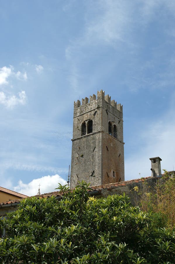 Belfry old Lutheran Church. The town of Motovun, Croatia