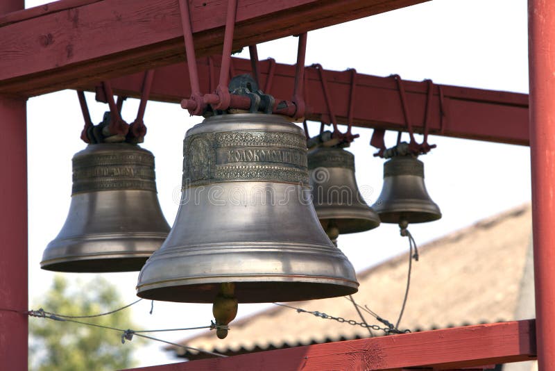 Belfry. Uspensky Assumption Monastery, Old Staraya Ladoga. Russia inscription on a bell - bells foundry