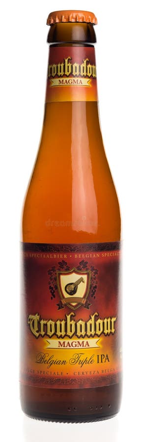 Belgian indian pale ale beer Troubadour Magma isolated on white stock images Belgian indian pale ale beer Troubadour Magma isolated on white stock images