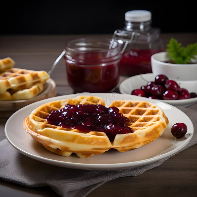 Belgian Waffles for Breakfast or Brunch with Fresh Raspberries, Healthy
