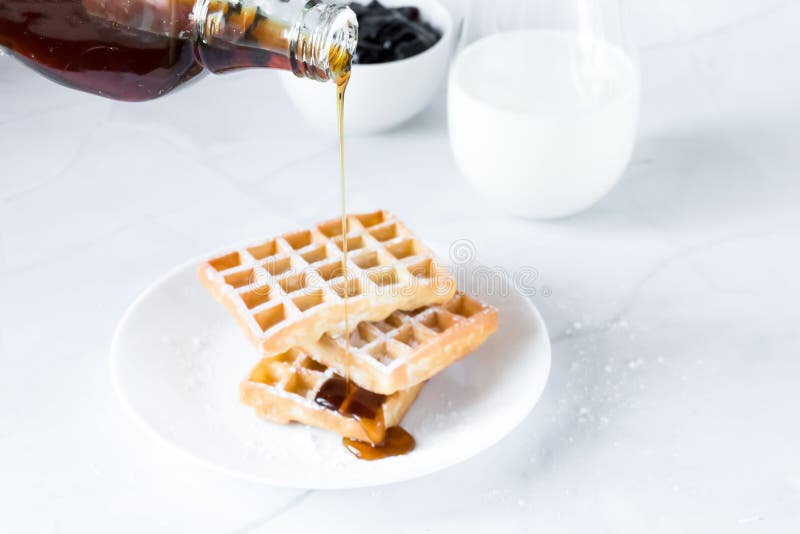Belgian Waffles for Breakfast, Healthy Breakfast, Stock Photo Image