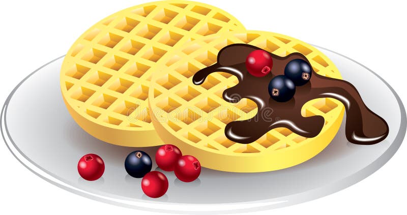 Belgian waffles with chocolate and berries photo-realistic