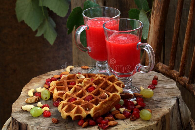 Belgian Waffles with Fruit Juice Stock Image Image of belgian, life