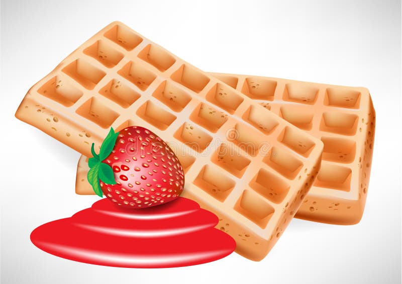 Belgian waffles with strawberry and syrup