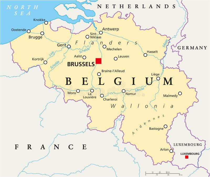 Belgien-politische Karte vektor abbildung. Illustration von maas