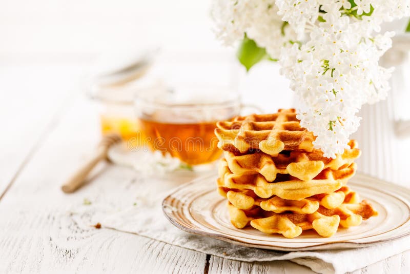 Belgium Waffles for Breakfast in Hotel Room Stock Image Image of bake