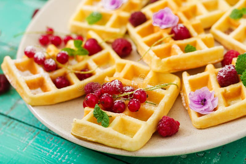 Belgium waffles with raspberrie royalty free stock photography Belgium waffles with raspberrie royalty free stock photography