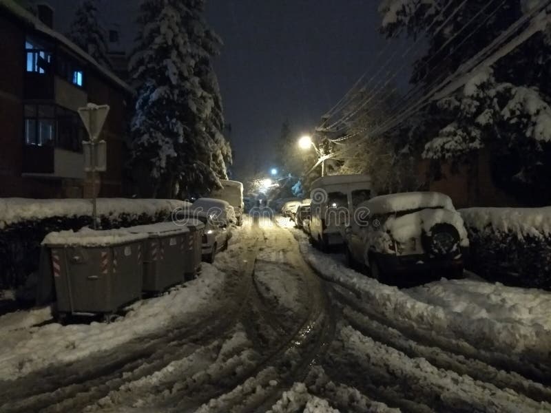 Belgrade Streets Under the Snow by Night Stock Photo Image of cleaning, snow 134508892