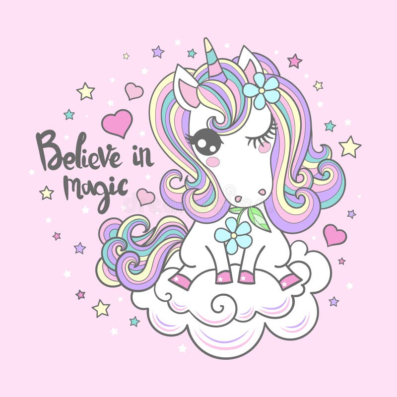 Believe in Magic. a Beautiful Unicorn. Stock Illustration ...