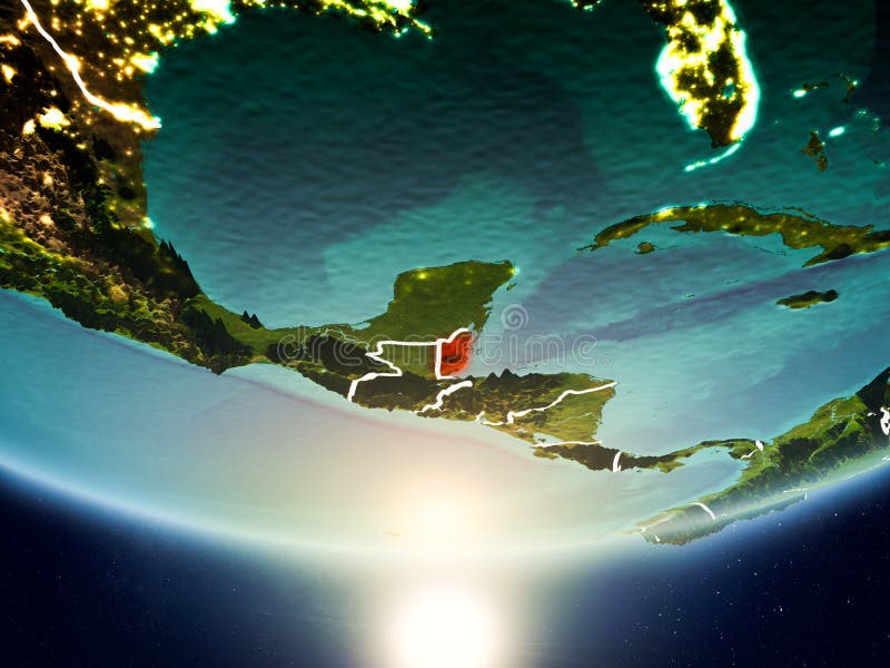 Belize med solen på planetjord stock illustrationer