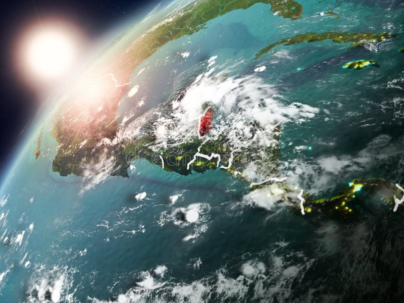 Belize på planetjord i solnedgång stock illustrationer