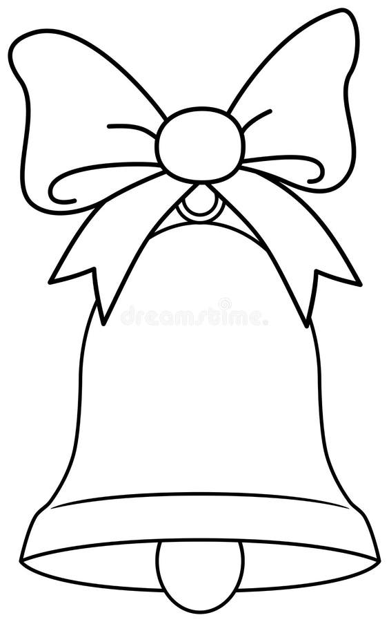 Bell with Bow Outline. Coloring Book Page for Children Stock Vector