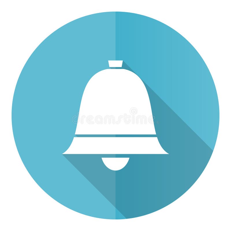Bell, ring, alarm blue round flat design vector icon isolated on white background vector illustration