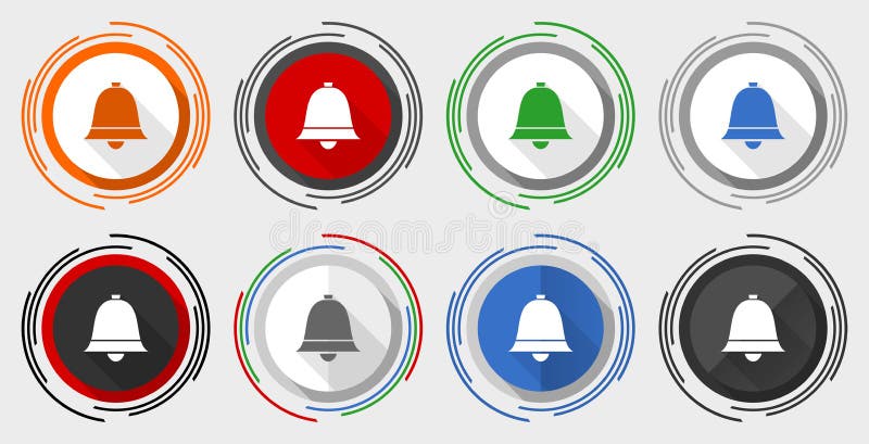 Bell, ring, alarm vector icon set, modern design flat graphic in 8 options for web design and mobile applications vector illustration