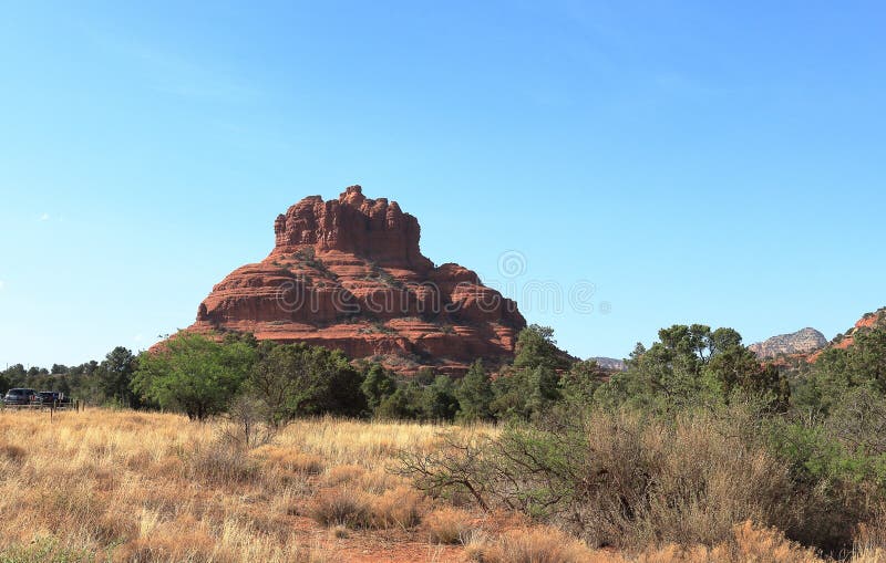 The Bell Rock, landmark butte rock formation near the town of Oak Creek south of Sedona stock photo The Bell Rock, landmark butte rock formation near the town of Oak Creek south of Sedona stock photo