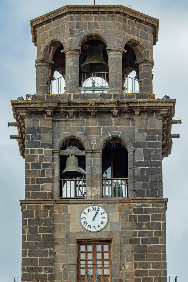 Bell Tower with Big Clock on the Wall in Church of the Immaculate Conception,  San Cristobal De La Laguna, Tenerife, Spain. - Stock Photo - Image of  building, heritage: 208221916
