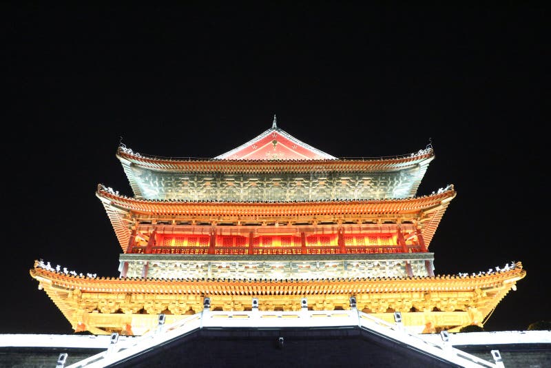 Bell Tower at Night in Lintong, Xi`an, China royalty free stock image Bell Tower at Night in Lintong, Xi`an, China royalty free stock image