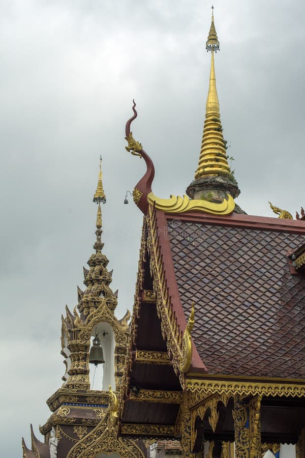 Bell tower, rooftop and spire, Wat Saen Muang Ma Luang, Chiang Mai, Thailand
