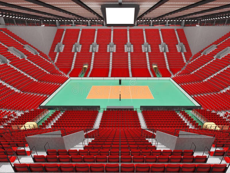 Bella arena di sport per pallavolo con i sedili rossi e le scatole di VIP - 3d rendono royalty illustrazione gratis Bella arena di sport per pallavolo con i sedili rossi e le scatole di VIP - 3d rendono royalty illustrazione gratis