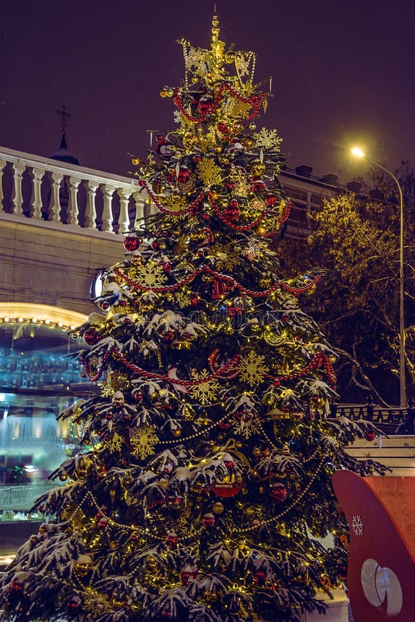 Bella aria aperta dell'albero di Natale, immagine verticale fotografie stock libere da diritti Bella aria aperta dell'albero di Natale, immagine verticale fotografie stock libere da diritti