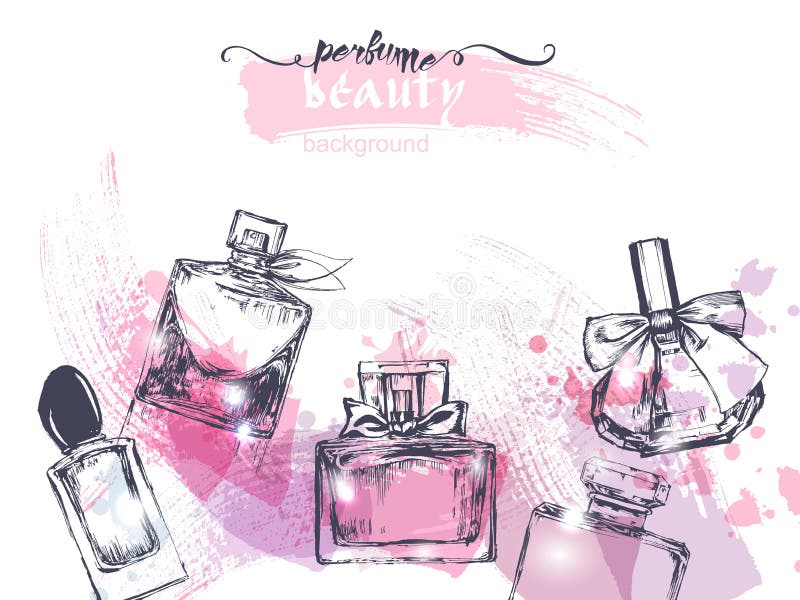 Bella bottiglia di profumo, sul fondo dell'acquerello Fondo di modo e bello Vettore royalty illustrazione gratis Bella bottiglia di profumo, sul fondo dell'acquerello Fondo di modo e bello Vettore royalty illustrazione gratis