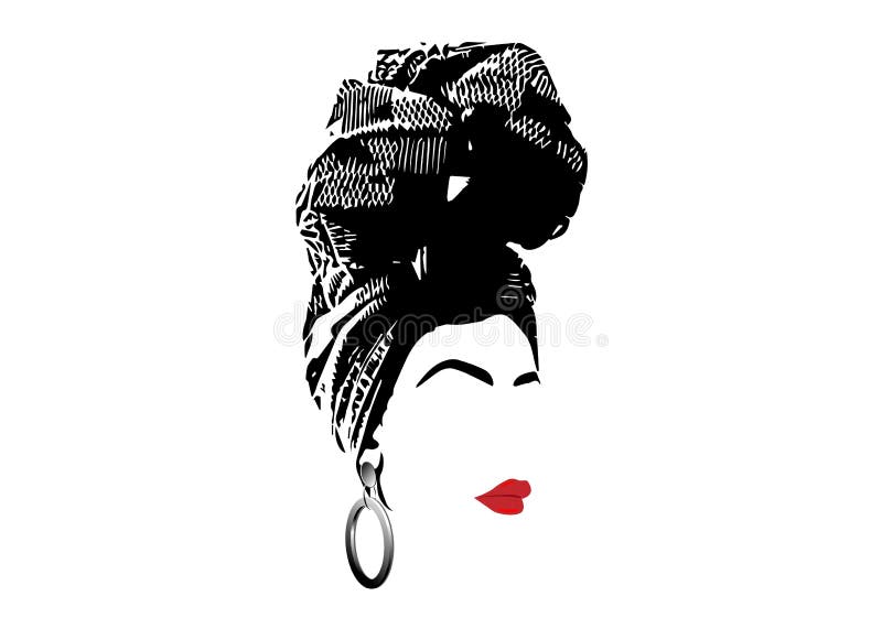 Bella donna africana del ritratto in turbante tradizionale, involucro della testa di Kente, stampa di dashiki, siluetta di vettor royalty illustrazione gratis Bella donna africana del ritratto in turbante tradizionale, involucro della testa di Kente, stampa di dashiki, siluetta di vettor royalty illustrazione gratis