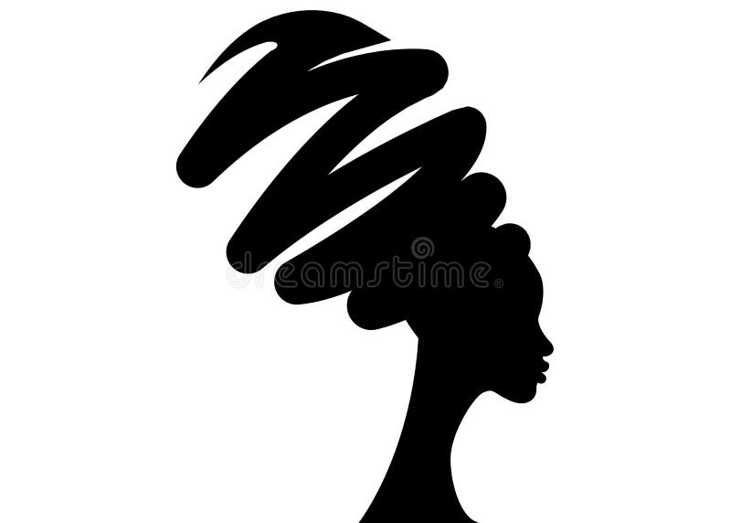 Bella donna africana del ritratto in turbante tradizionale, siluetta isolata, concetto delle donne di colore dell'acconciatura royalty illustrazione gratis